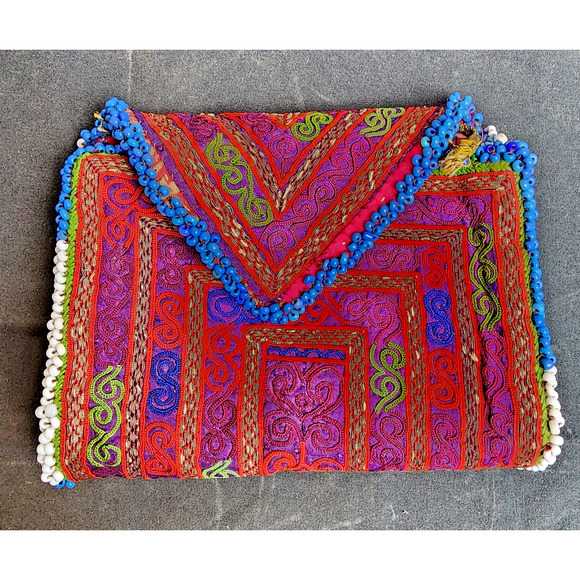 Kuchi Embroidered Pouch Wallet Central Asian Handmade Beaded Pink Purple - Picture 7 of 8